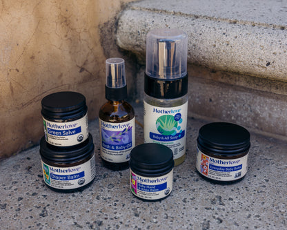 Collection of Mothercare products on a stone step